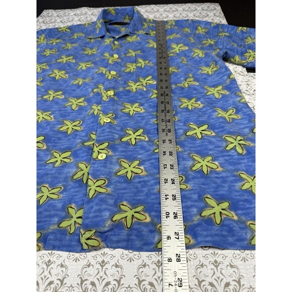 BUGATCHI Men's Blue Floral Short Sleeve Button Down Shirt Silk Medium - Picture 3 of 5